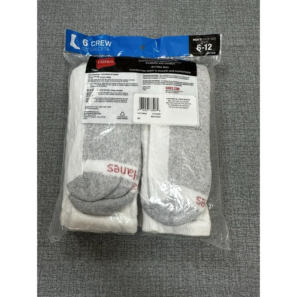 Hanes Men's Cushion Crew Socks - 6 Pack Shoe Size 6-12 Cool Comfort